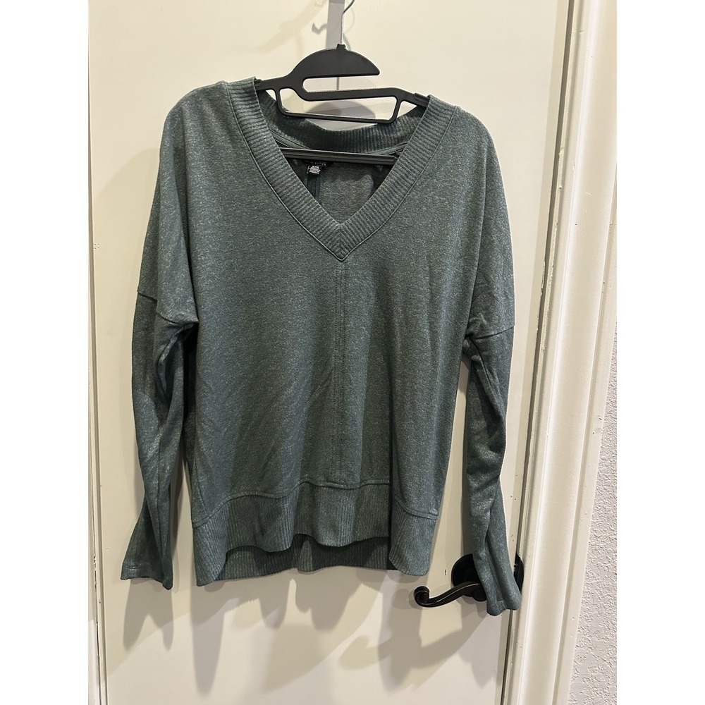 Buffalo David Bitton Womens Heathered Green V-Neck Drop Shoulder Pullover Top S